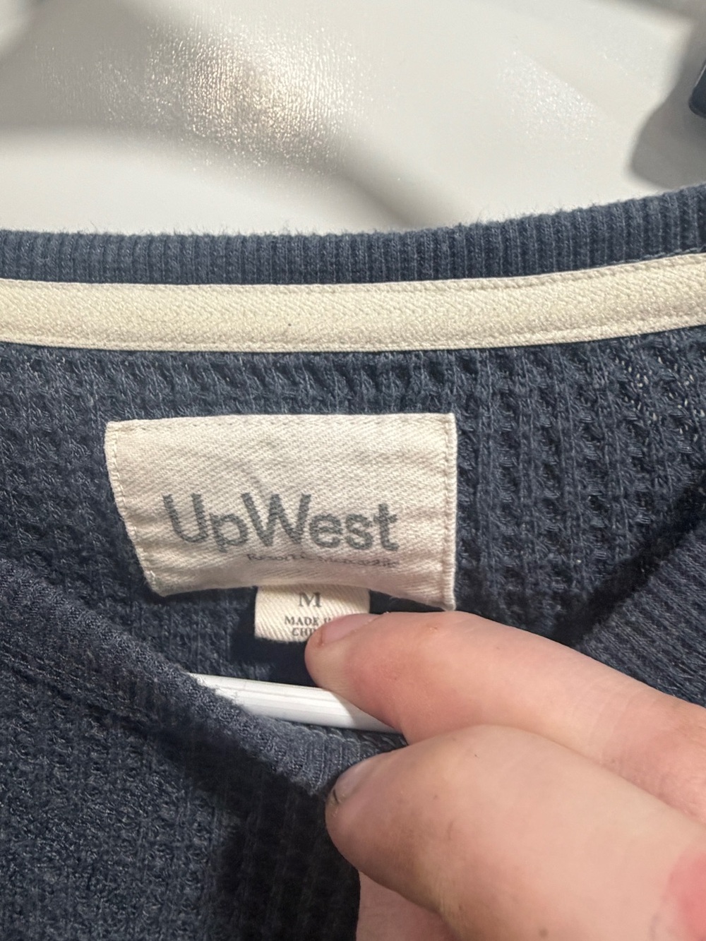 UpWest Navy Waffle-Knit Top with Cream Trim